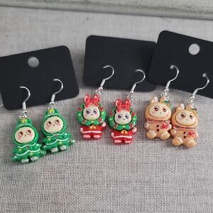 Cute Holiday Bunny  Earrings Trio